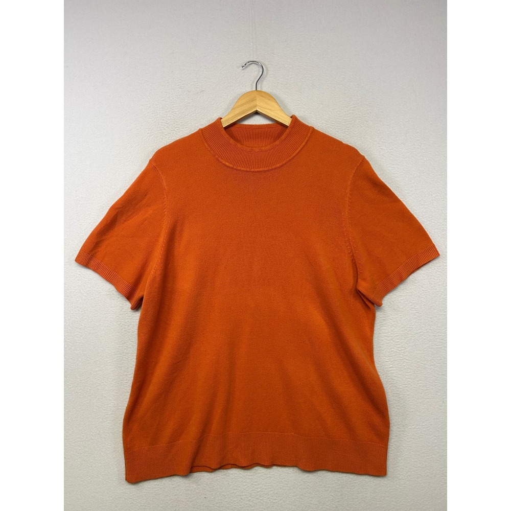 Grandma Core Sag Harbor Woman Women 2X Orange Mock Neck Short Sleeve Sweater